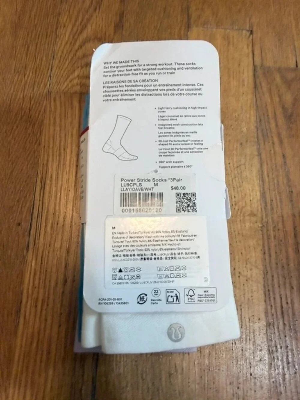 Lululemon Power Stride Socks Crew Length 3 Pack